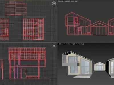 Villas - Wood and Metal RAL7016 3D model