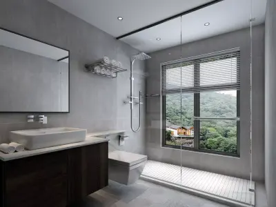 Bathroom modern with glass shower 3D model