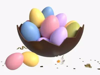 Easter Eggs in Chocolate Basket Composition 3D model
