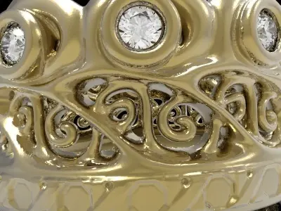 engraved gemstone crown ring  3D print model