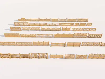 Modern Residential Wood Fence Design Pack  Low-poly 3D model