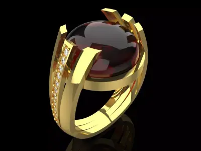 Yellow Gold 3dm Ring with Amber and Diamonds Model jr00203 3D print model