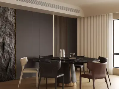 Light luxury dining table and chairs 3D model