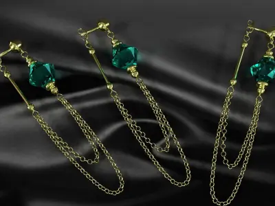 earrings mannequin wearing gold with emerald stones 3D model