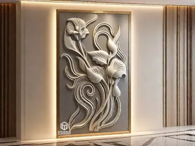 Modern Relief Wall Mural Decor CNC 3D Print 02 3D model