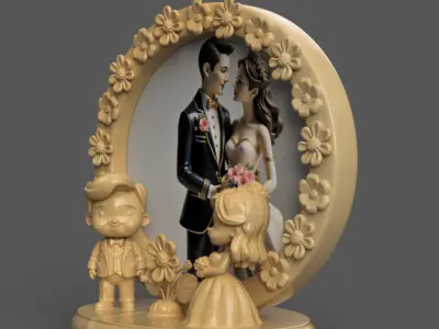 Wedding Couple 3D Frame Romantic STL for Decoration Gifts 3D print model
