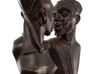 Wooden Tribal Couple Statue - African-Inspired Art 3D Model 3D model