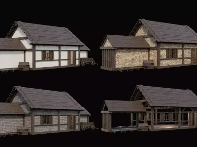 Medieval Village Pack 4 - 4 Assets - 4K Textures Game Ready Low-poly 3D model