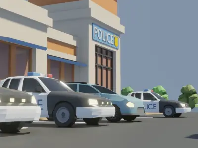 Low poly Police Station Low-poly 3D model