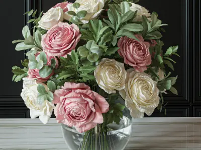 Flower Set 049 pink and white rose 3D model