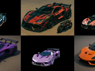 Sport Car bundle 13 pack 100 glb 3D model