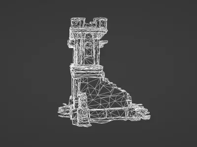 Ruined Medieval Gatehouse with Wooden Gate 3D model
