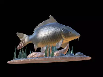 BIG CARP 2 UNDERWATER STATUE DETAILED TEXTURE FOR 3D PRINTING 3D print model