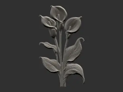 white calla lily with green leaves cnc  3D print model