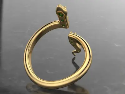 snake low poly ring whit gems adjustable  3D print model