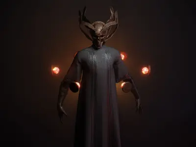 Necromancer person with candles Low-poly 3D model