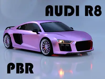 Pink metalic Audi R8 2018 Sport Car Low-poly 3D model