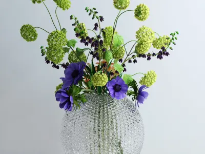 Viburnum Anemones Alstromeria and Fritilaria persica Bouquet 3D model