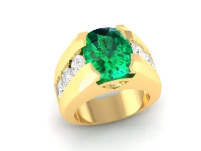 Mens Oval Emerald Diamond Gold Ring 3D Model   164 3D print model