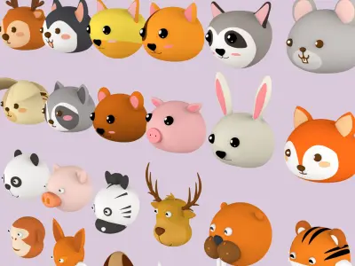 Animal Head Pack 001 Low-poly 3D model