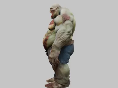 A massive muscular rotten zombie Low-poly 3D model