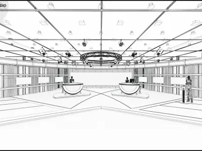 Virtual TV Studio News Set 3 3D model