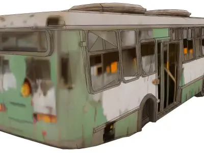 Derelict transit bus amid debris 3D model