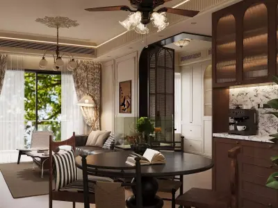 Livingroom and Kitchen 3D model