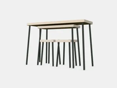 FRIDNAS Nesting tables with stools set of 4 Low-poly 3D model