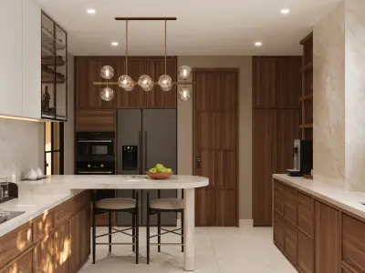 Contemporary Living Kitchen Dining Interior 3ds Max scene 3D model