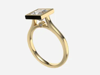 Princess Diamond Bezel Setting Solitaire Diamond Ring 3D print model
