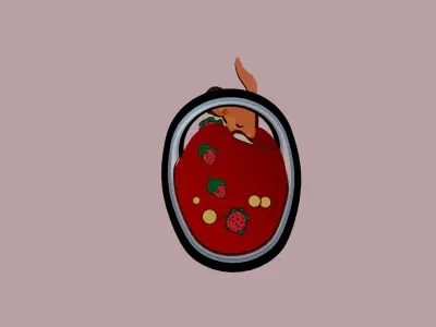 Strawberry cats and drink Cartoon outline stylized style 3D model