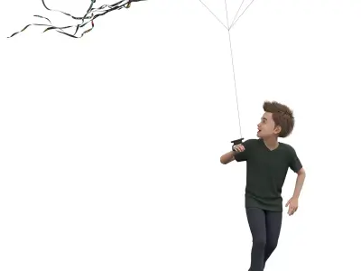 Children Flying Kite Low-poly 3D model