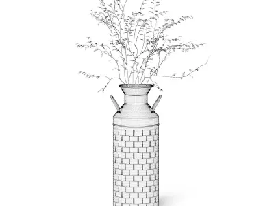 Plant 3D Model in Metal Pot 3D model