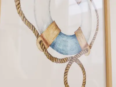 Set of watercolor paintings in wooden frames 3D model