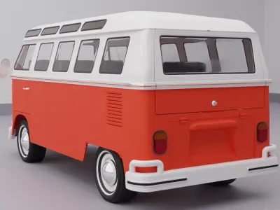 A red 1965 Volkswagen Samba T1 3D model