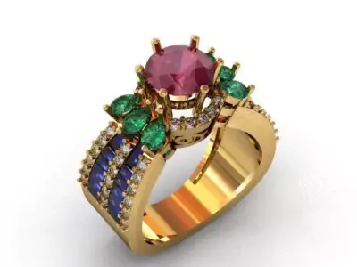 The Diamond Ring with pear stone 3D print model