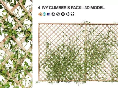 Wood Mesh Wall with Ivy Climber Low-poly 3D model