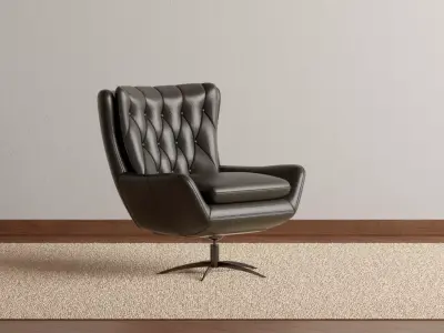 Welsh Tufted Leather Swivel Arm Chair 3D model