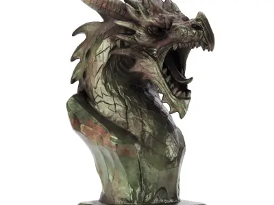 Dragon Head Sculpture  Oxidized Bronze Low-poly 3D model