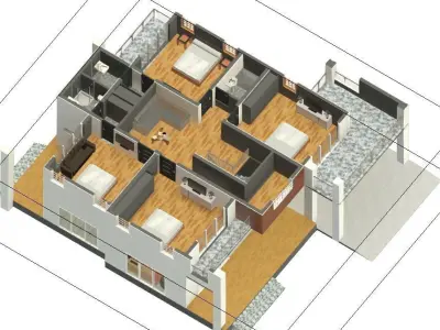 Modern House Plan  Low-poly 3D model