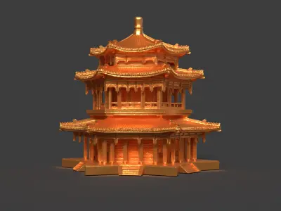 Chinese ancient tower  3D model 7