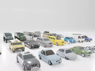 Low poly vehicle set car parking Low-poly 3D model