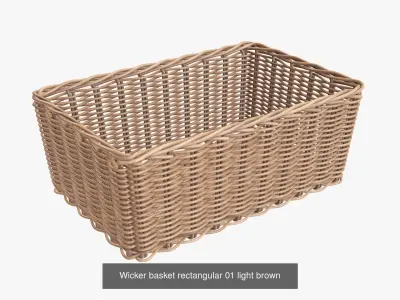 Wicker baskets light brown with fabric handle 3D Model Collection