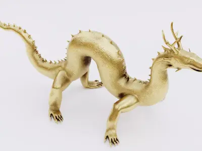 -Chinese Dragon - Golden Statue- Low-poly 3D model