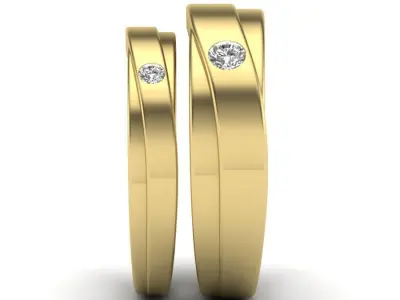 Solitaire Couple Band Ring 3D print model