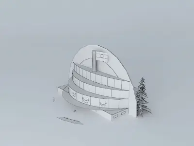 The Cresent building with tree in middle 3D model
