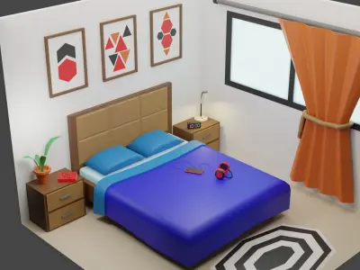 Bed Room 3  Low-poly 3D model