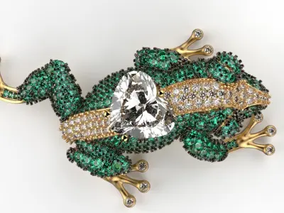 Jewel Frog Sculpture Diamond Sapphire Emerald stones cut round 3D print model