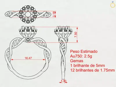 Biomedical ring with DNA-shaped shank - Anel Biomedicina 3D print model